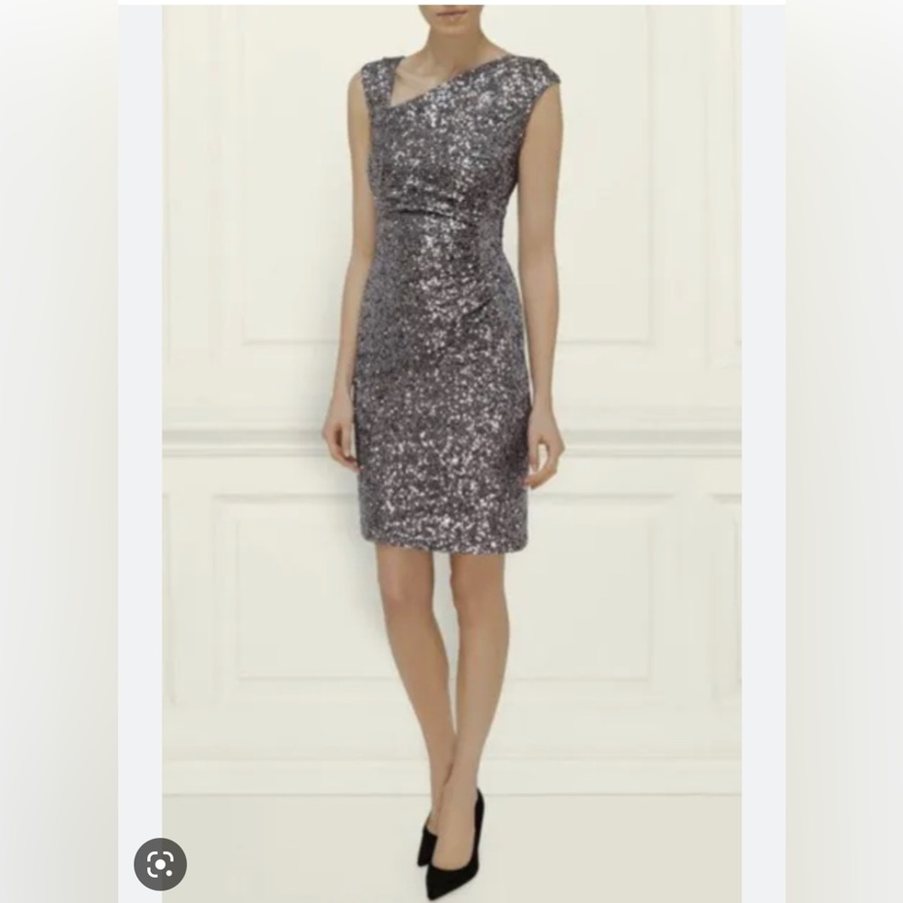LK Bennett Metallic Silver Midi Dress